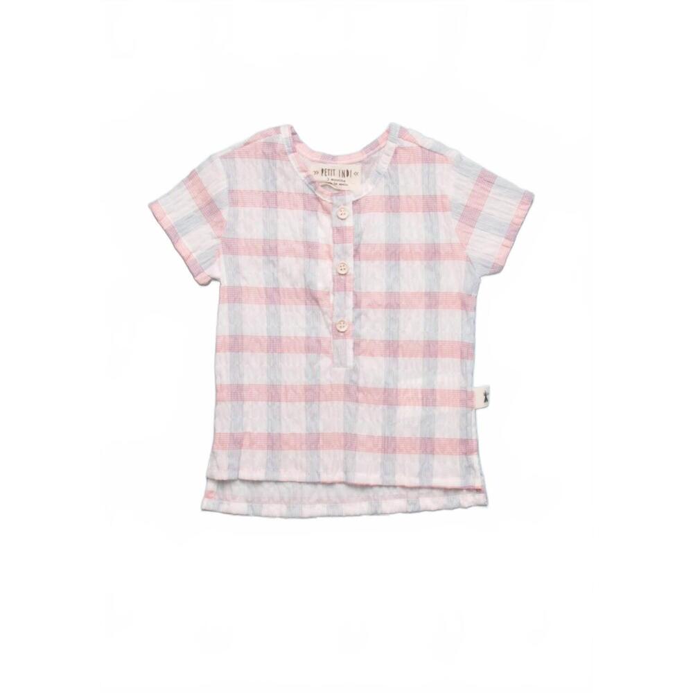 NEW PETIT INDI girl's woven henley top in red/wht/blue